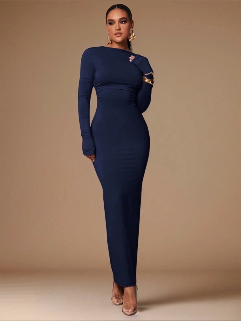 Navy Long Sleeve Bodycon Dress